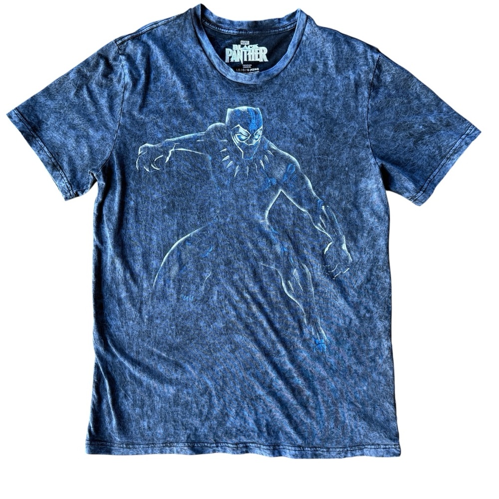 Marvel Black Panther Marbled Black & Blue Mens Large Short Sleeve Tee